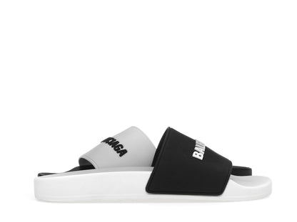 Balenciaga Pool Slides Logo White Black Alternate