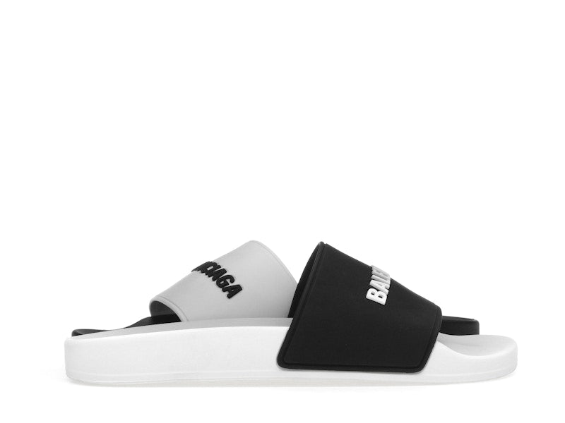 Balenciaga Pool Slides Logo White Black Alternate