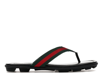 Gucci Web and Leather Thong Sandal Black Leather