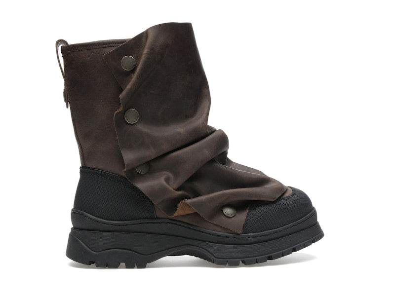 H&M x Glenn Martens Gaiter-Detail Leather Boots Dark Brown