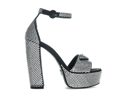 Prada 135mm Crystal Platform Sandals Black Satin