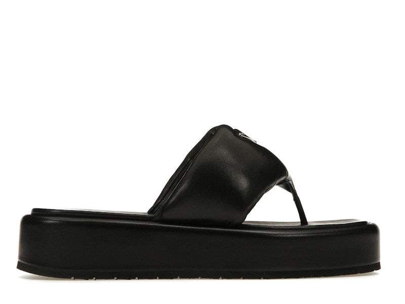 Prada Soft Padded 35mm Thong Wedge Sandals Black Nappa Leather