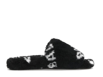 Balenciaga Furry Slide Fake Fur Logo Allover Black White