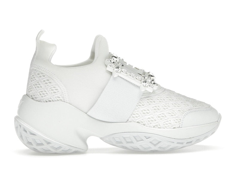Roger Vivier Viv' Run Fabric White Crystal Buckle (Women's)