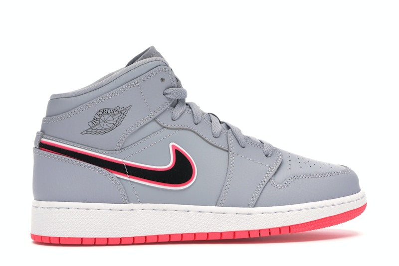 Jordan 1 Mid Wolf Grey Racer Pink Black (GS)