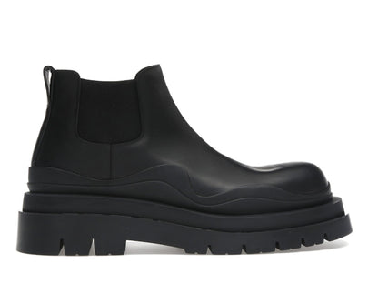 Bottega Veneta Leather Tire Chunky Sole Ankle Chelsea Boot Black