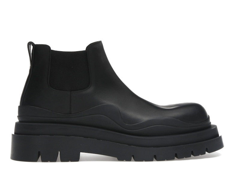 Bottega Veneta Leather Tire Chunky Sole Ankle Chelsea Boot Black