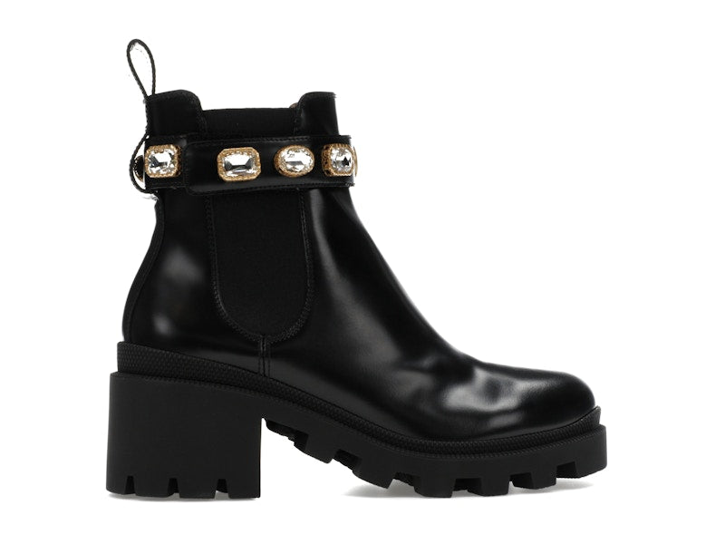 Gucci Crystal Belt 60mm Ankle Boot Black Leather