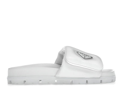 Prada Soft Padded 20mm Slide Sandal White Nappa Leather