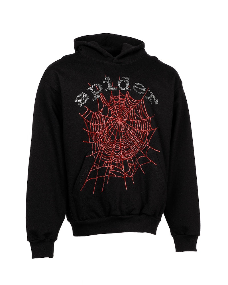 Sp5der OG Rhinestone Logo Hoodie Black