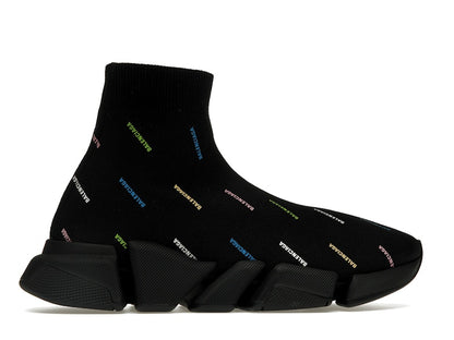 Balenciaga Speed 2.0 AllOver Logo Recycled Knit Black Multicolor