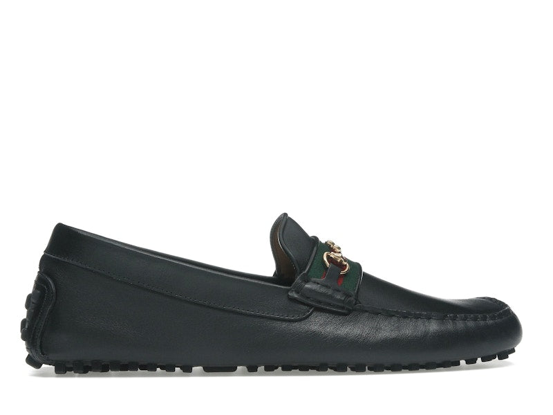 Gucci Ayrton Webbing-Trimmed Horsebit Leather Driver Loafers Black