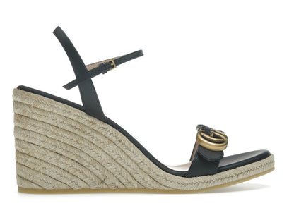 Gucci Double G 95mm Platform Espadrille Black Leather