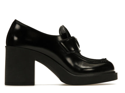 Prada Chocolate High-Heeled 85mm Loafers Black Brushed Leather