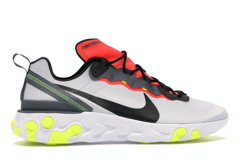 Nike React Element 55 Pure Platinum Bright Crimson Volt