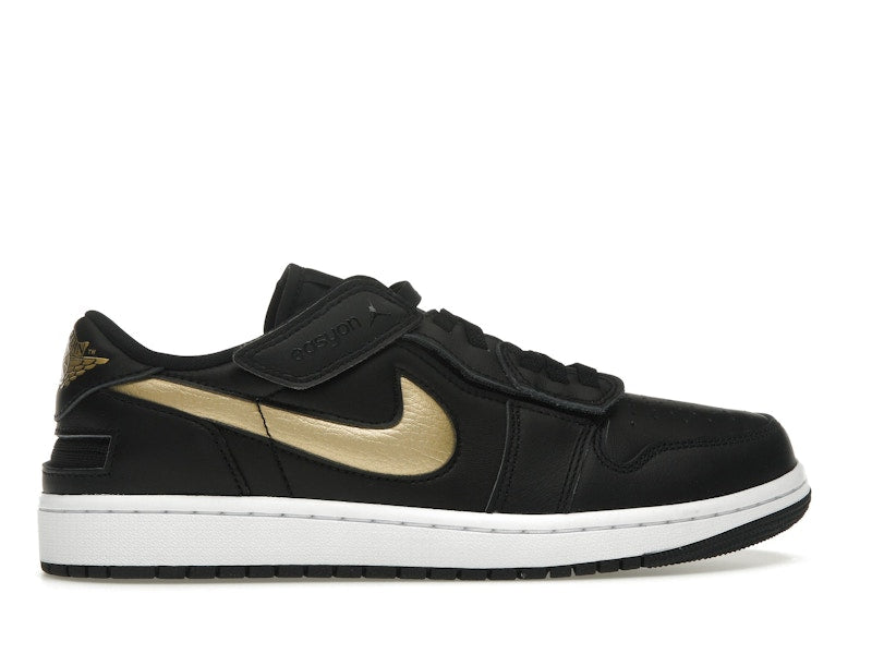 Jordan 1 Low FlyEase Black White Metallic Gold