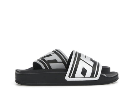 OFF-WHITE Embossed Logo Pool Slides Black White (Women's)