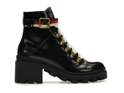 Gucci Sylvie Web 55mm Ankle Boot Black Leather