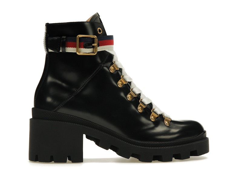 Gucci Sylvie Web 55mm Ankle Boot Black Leather