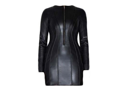 khy by Kylie Jenner Faux Leather Long Sleeve Mini Dress Black