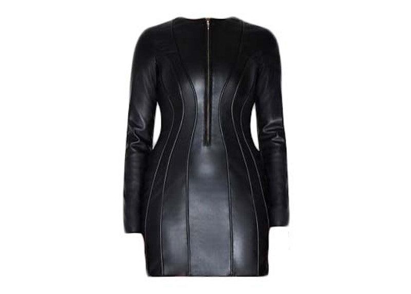 khy by Kylie Jenner Faux Leather Long Sleeve Mini Dress Black