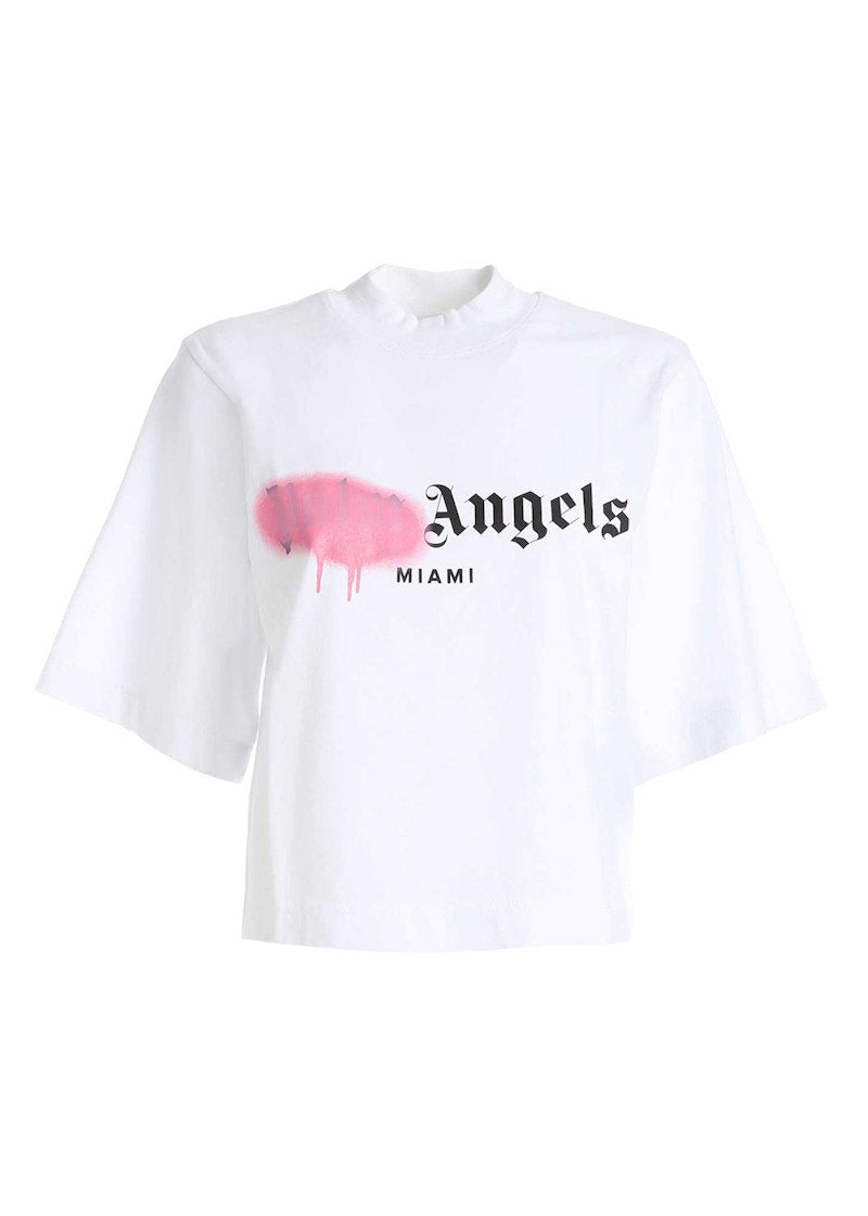 Palm Angels Womens Miami Sprayed Logo Cropped T-shirt White