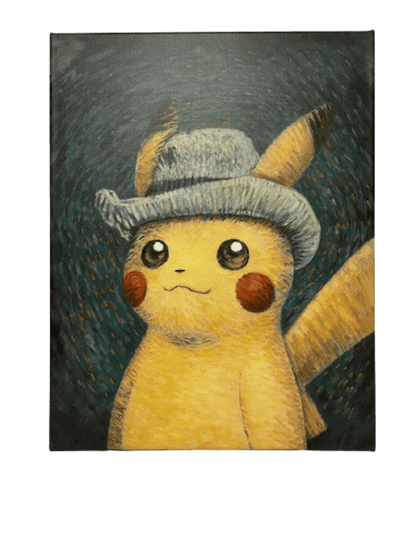 Pokemon Center x Van Gogh Museum: Pikachu Inspired by Self-Portrait with Grey Felt Hat Canvas Wall Art + COA
