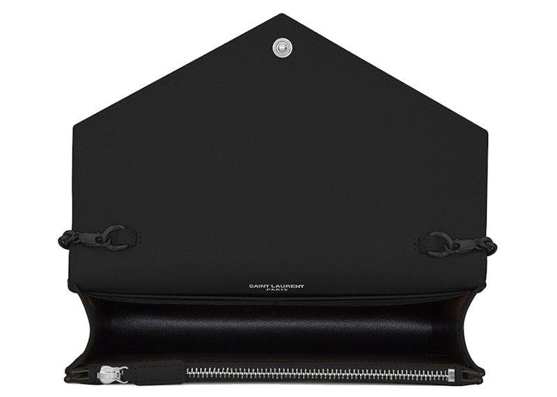 Saint Laurent Envelope Chain Wallet Grain De Poudre Black