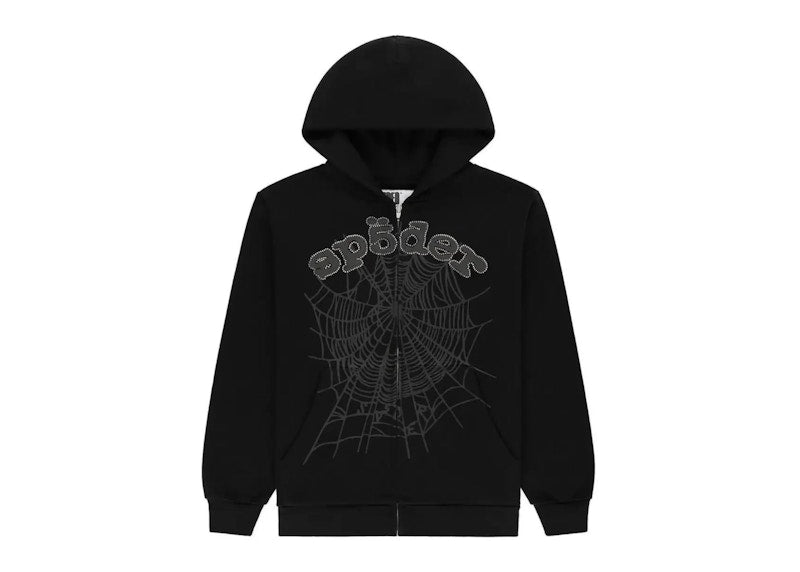 Sp5der OG Web V2 Rhinestone Zip Up Black
