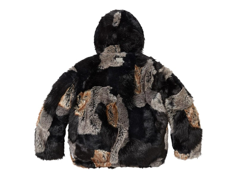 Supreme Patchwork WINDSTOPPER Hooded Faux Fur Jacket Black